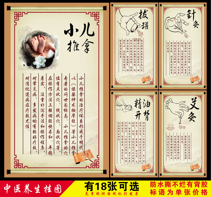 中医养生文化海报 养生馆美容院宣传挂图 中医理疗手法墙贴画定制