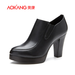 Aokang shoes autumn 2015 new big chunky heels shoes women waterproof ankle boots high heels shoes platform