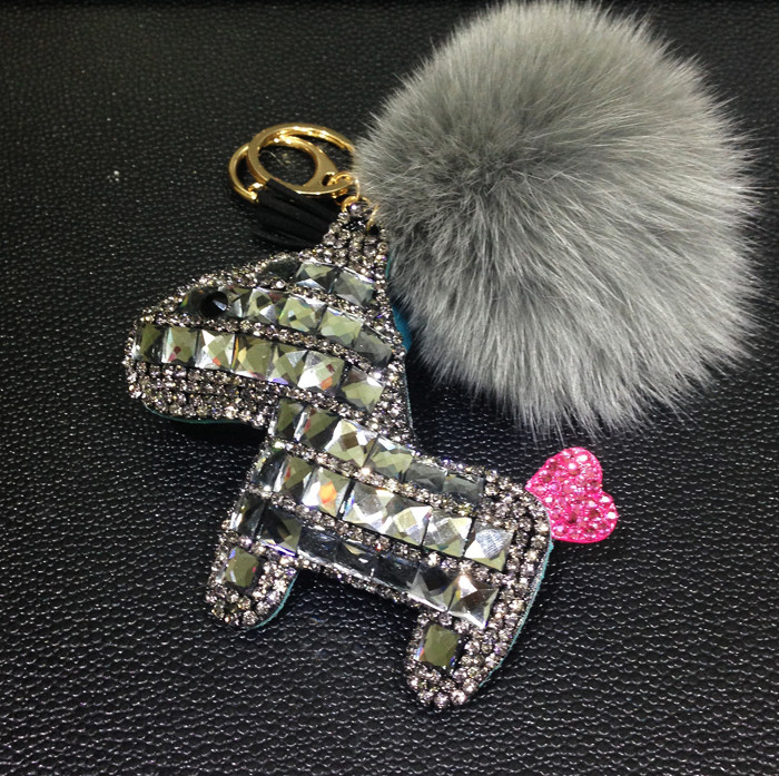 马年开运韩国水钻礼品 狐狸毛球小马汽车钥匙扣 镶钻水晶女士包挂