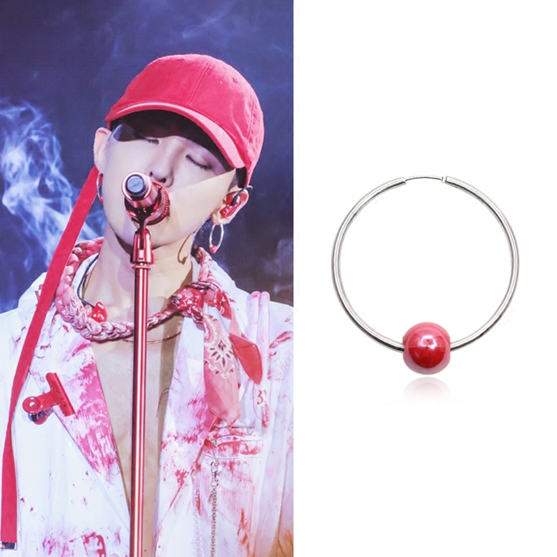 gd权志龙母胎同款圆形红珠耳环