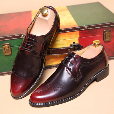 色韩版潮流约会尖头亮皮休闲刘德华同款皮鞋英