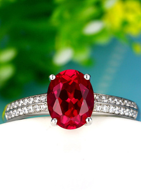 红宝石戒指925纯银镶嵌克拉彩色宝石红刚玉珠宝指环镀18K金女