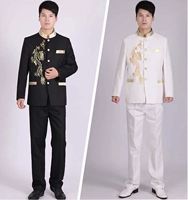 Ưu đãi đặc biệt nhóm mua áo dài nam Trung Quốc thêu trắng thêu cổ áo vàng - Trang phục dân tộc trang phục dân tộc