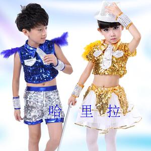 新款儿童现代舞演出服儿童爵士舞表演服男女童亮片蓬蓬裙舞蹈服