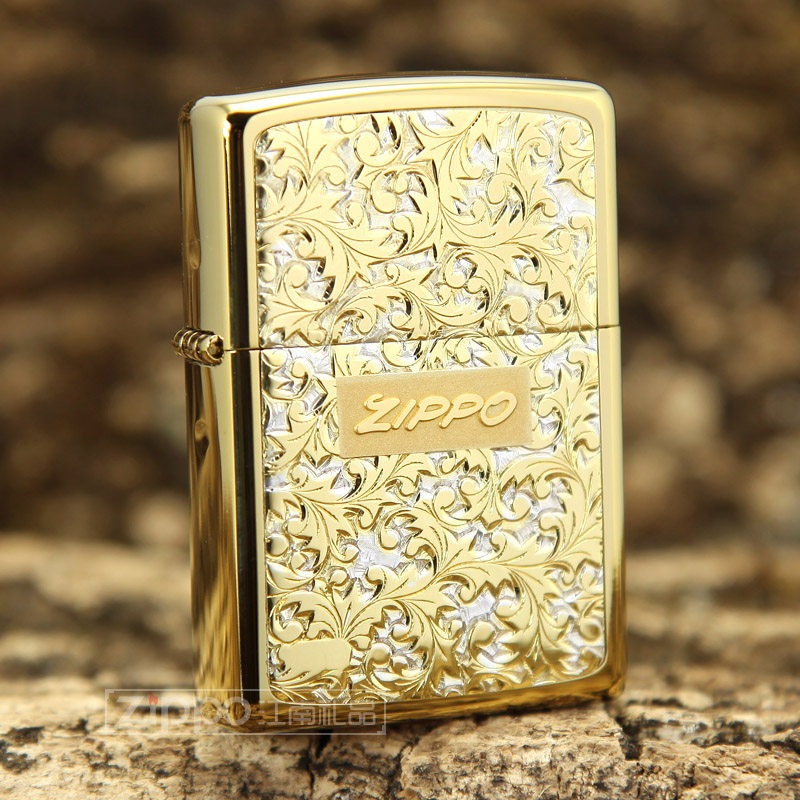ZIPPO原装正品打火机 纯银镀金唐草 金色 富贵花开 专柜正版 限量