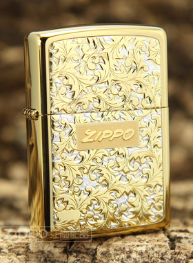ZIPPO原装正品打火机 纯银镀金唐草 金色 富贵花开 专柜正版 限量
