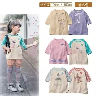 清仓 出口童装T恤 女童卡通7分袖圆领纯棉T恤