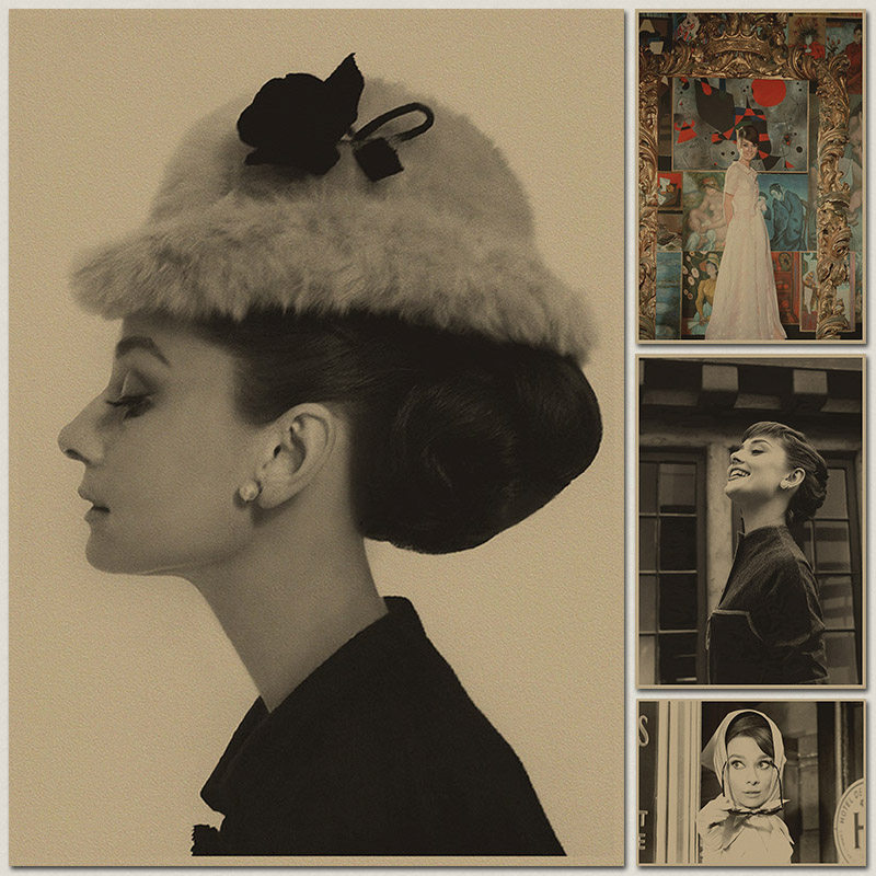 奥黛丽赫本 复古牛皮纸海报 欧美明星好莱坞酒吧咖啡店装饰画贴画