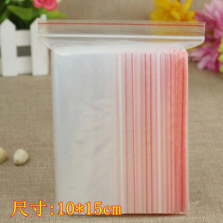 双面5丝10*15cm夹链自封袋 PE透明包装袋 样品袋生产自封紅邊袋子