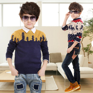 童装男童毛衣春秋款中大童针织衫全棉套头圆领男孩儿童宝宝打底衫