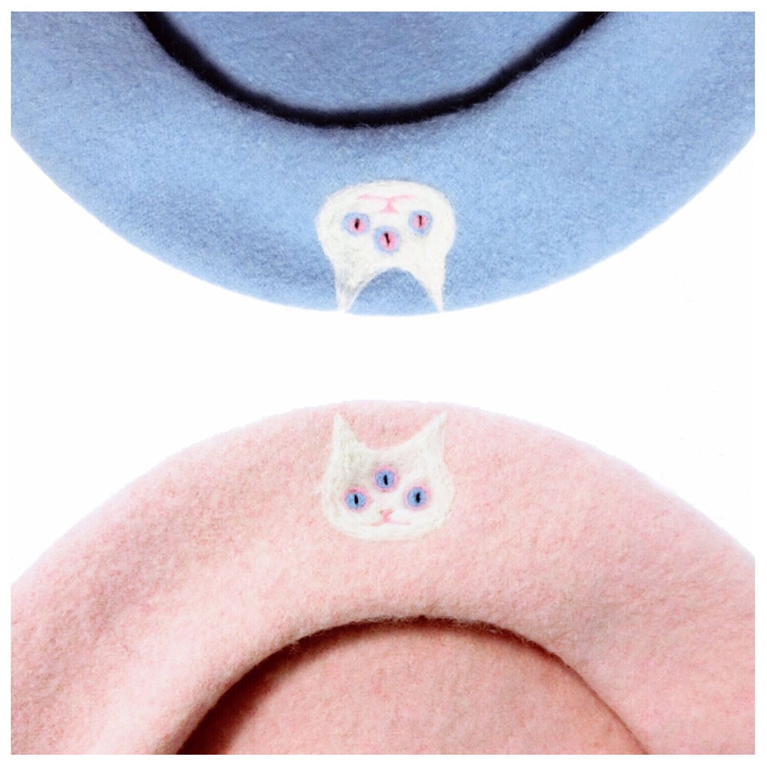 三眼猫 原创日系软妹可爱搞怪趣味贝雷帽 手工毛毡帽萌