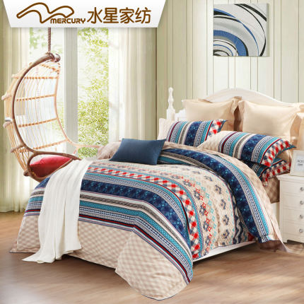 水星家纺 全棉加厚磨毛四件套西斯格调 纯棉4件套 保暖床上用品