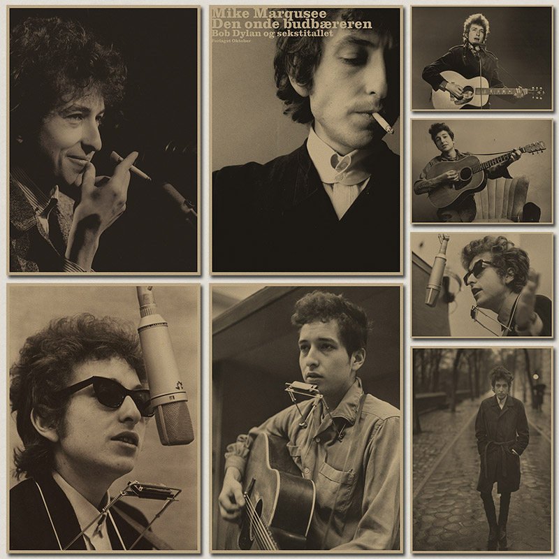鲍勃迪伦bob dylan 民谣歌手摇滚怀旧复古牛皮纸海报酒吧装饰画芯