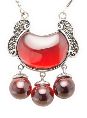 马克赛石榴石如意锁吊坠泰银