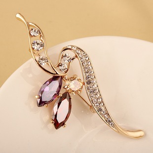 韩国彩色锆石水钻曲线胸针优雅气质胸花女大衣西装 饰品 配饰个性