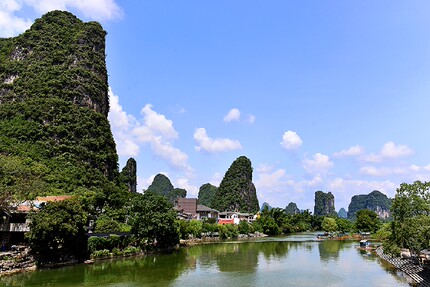 横版精美高清广西桂林遇龙河风景背景图房间墙壁背胶风水装饰贴画