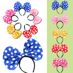 万圣节成人米妮发箍卡通蝴蝶结游乐园道具彩色圆点可爱头扣粉红色