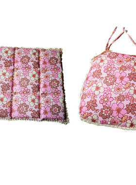 外贸日单尾单粉色花卉坐垫马蹄垫九宫格坐垫白色蕾丝边