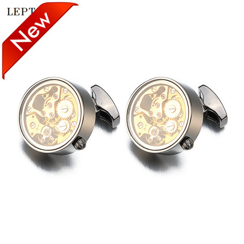 包邮时尚机械机芯袖扣送礼金色