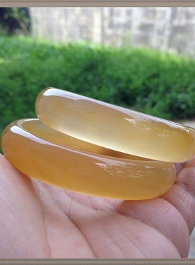 2款精美巴西天然原石无烧黄色玉髓手镯加厚圆滑水润玛瑙女礼72