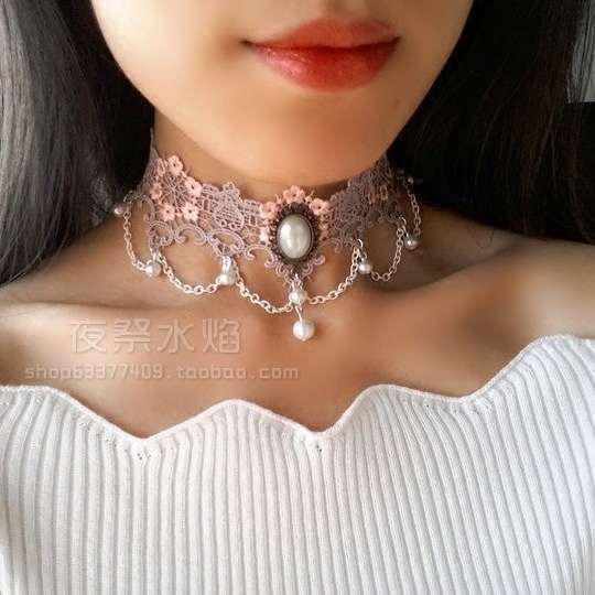 欧式复古萝莉风伴娘刺绣蕾丝项链