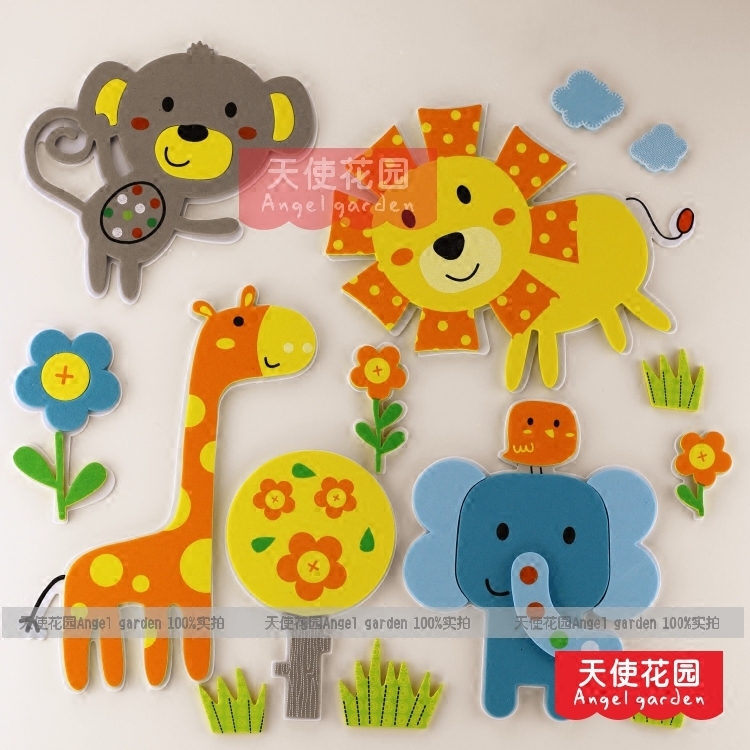 超厚幼儿园儿童房环境黑板报装饰材料卡通动物贴画3D立体泡沫墙贴图片
