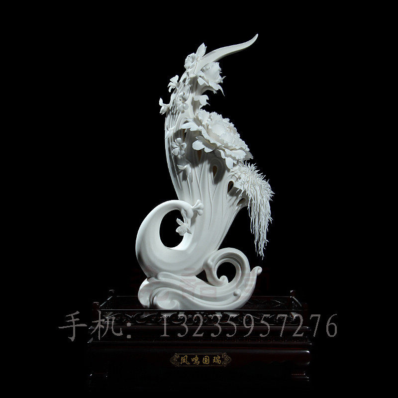 瓷语堂/德化陶瓷器雕刻孔雀白瓷花纯手工凤鸣国瑞郑雄彭作品