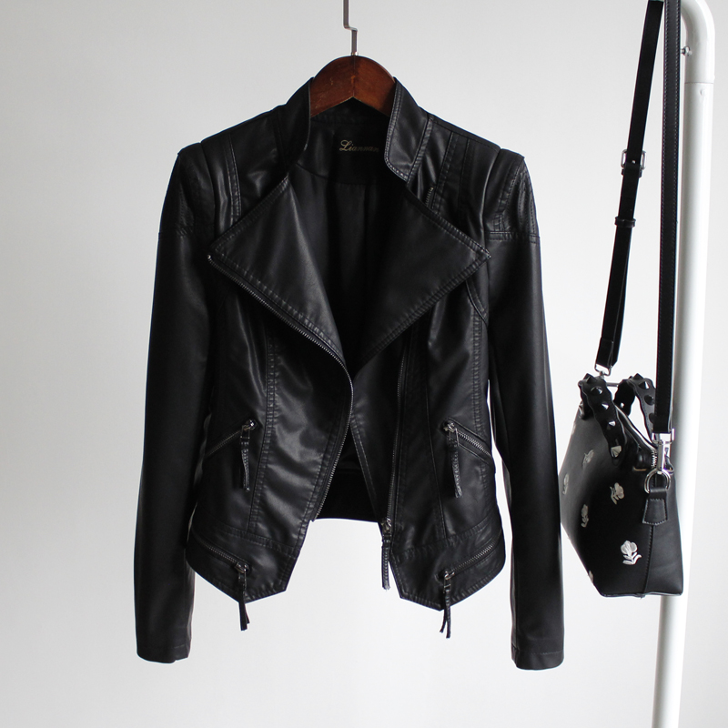 OL风立领修身显瘦小众皮夹克