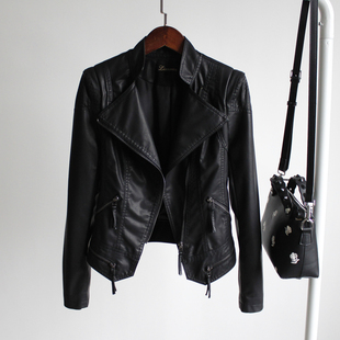 新款 款 女装 显瘦西装 立领皮衣女下摆拉链短外套潮 OL风修身 2025春装