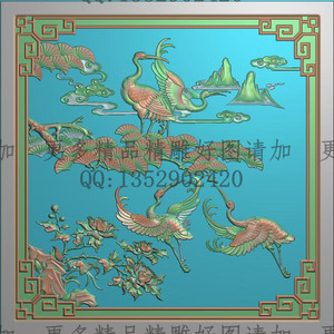 高清精雕图灰度图浮雕图jdp电脑雕刻图精品花几面板松鹤图438x438