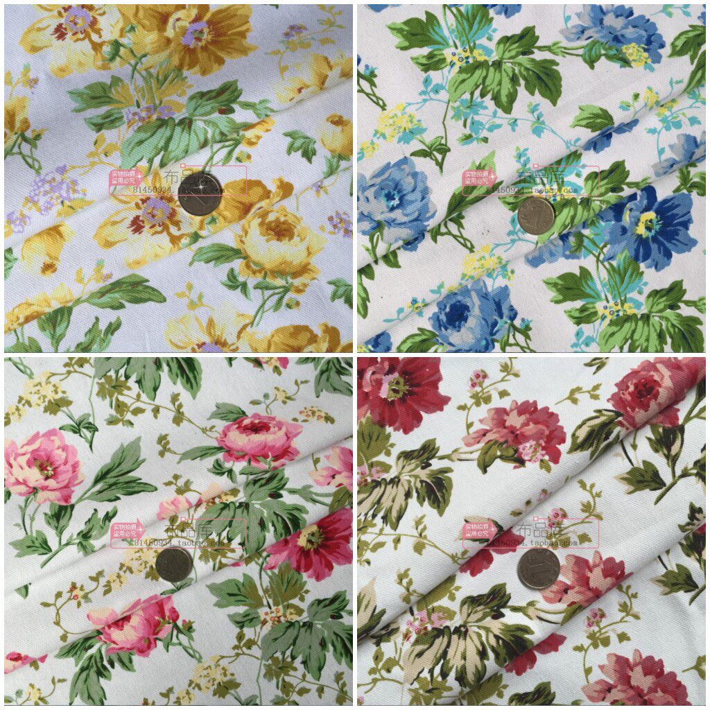 特价棉帆布布料批发田园碎花沙发布料加厚粉蓝红玫瑰花面料清仓