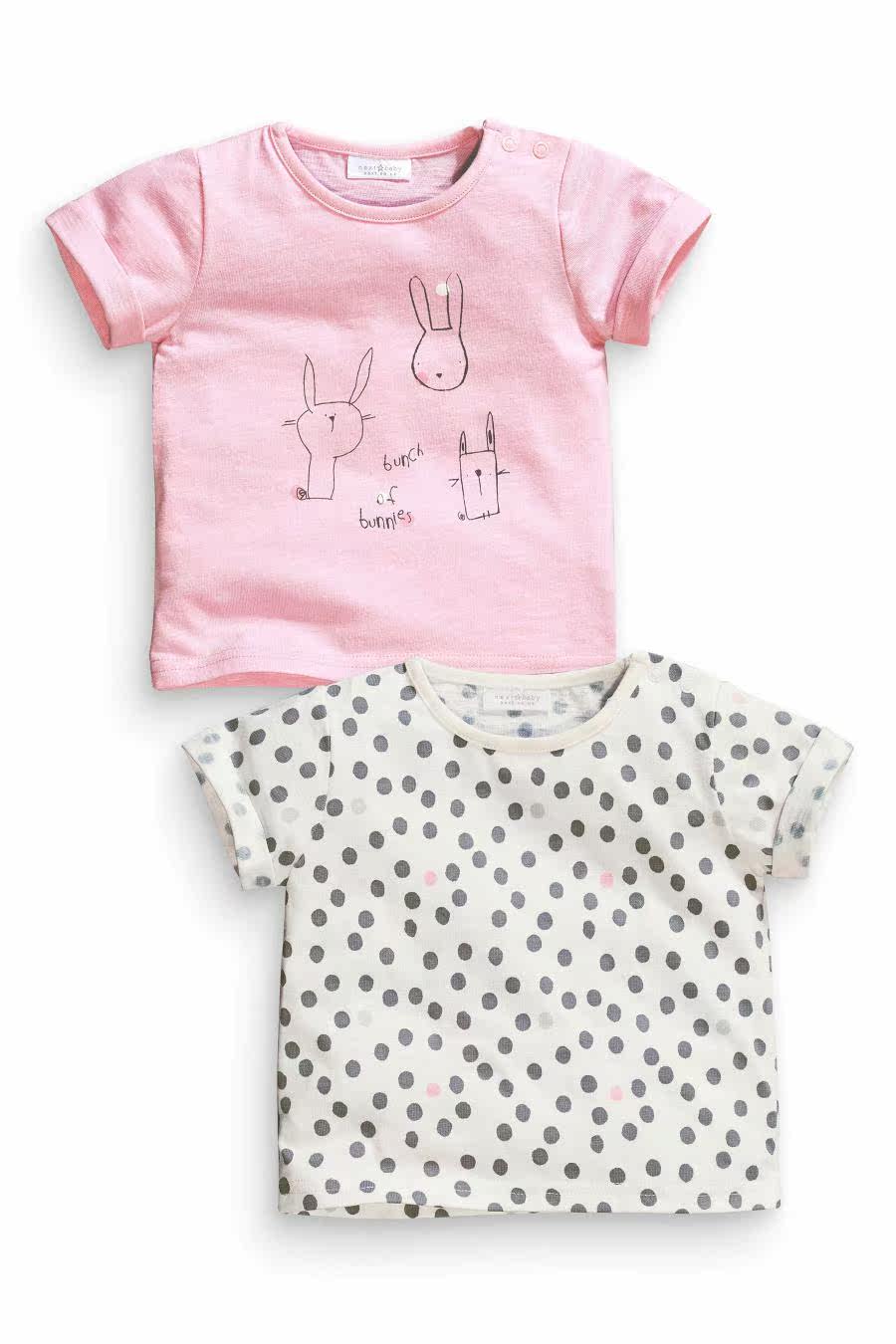 现货英国童装next春夏新款女宝宝百搭波点小兔 短袖t恤 2件