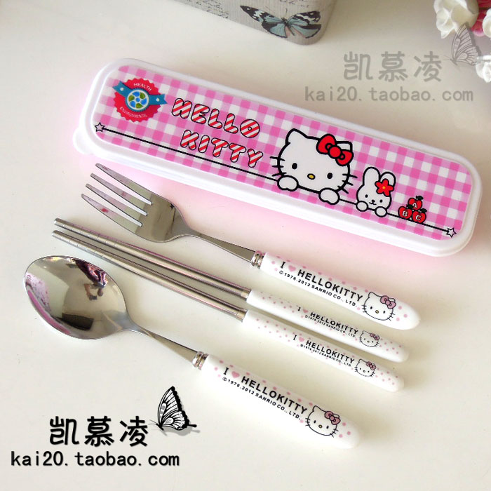 hellokitty可爱便携餐具套装盒 儿童餐具筷子勺子调羹汤匙叉子 女在类目 餐饮具, 餐具, 便携/折叠餐具中 - 来自Buy2taobao.com提供专业的淘宝代购服务