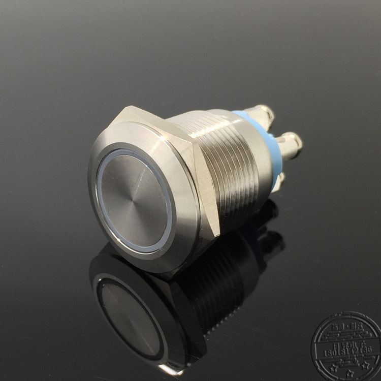 19MM带环形灯不锈钢金属按钮自复启动开关12v24v220v6v螺丝脚接线