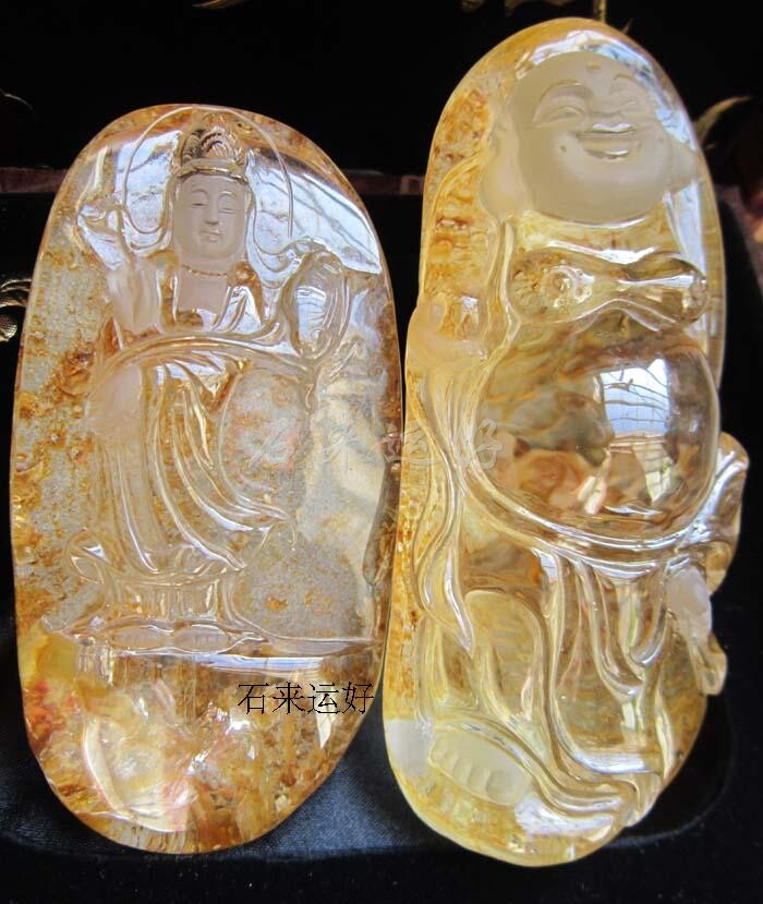 天然黄礁花大肚佛观音雕刻件摆件异像水晶赏玩礼品纯净体现货