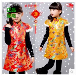 儿童龙纹旗袍元旦过年装女童唐装古典小女孩中国龙风古筝演出礼服