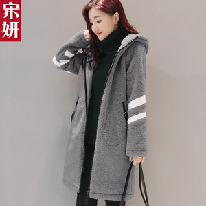 新款羊羔毛棉衣女中长款棉服冬季加绒加厚连帽宽松外套大衣潮大码
