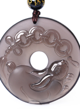 黑曜石生肖兔的玉兔添福灵芝兔吊坠兔型兔形饰物兔子玉兔项链饰品