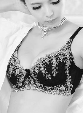 出口新款植物花卉聚拢日本黑色+白色精致刺绣单件文胸750BC85BC