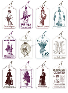 A0459矢量复古欧洲法国19世纪书签模板紧身胸衣手绘 AI设计素材