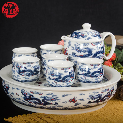 陶瓷优级釉中彩双层隔热茶具套装