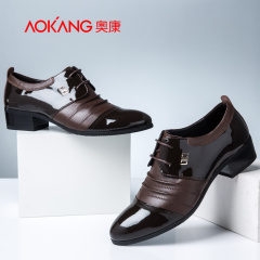 Aucom men's shoes men's business trend of the leather dress shoes patent leather stitching increases pointed laced shoes
