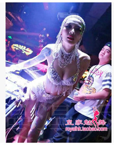新款夜店酒吧ds女歌手dj领舞演出服银色流苏闪亮重工大气舞台套装