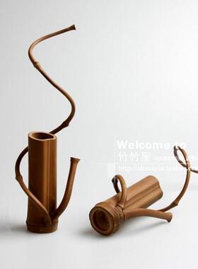 日本 竹绕枝花器 花道 插花 茶道 零配 花筒 竹 子 缠绕花瓶 花瓶