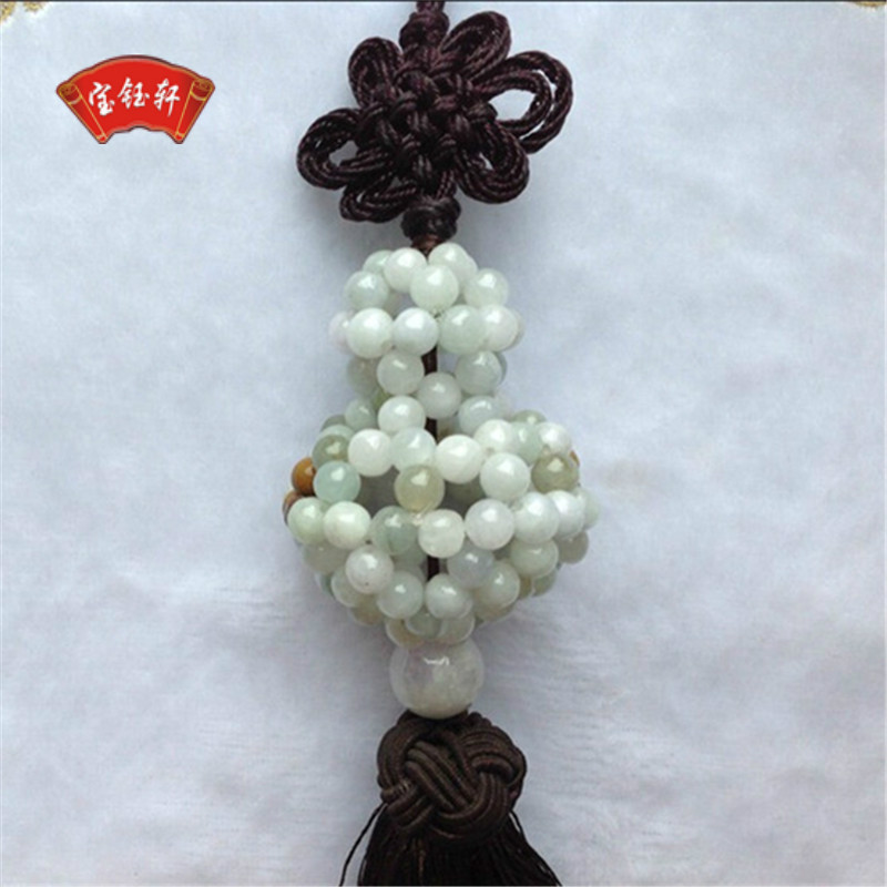 天然缅甸翡翠车挂 玉珠葫芦造型吊饰 中国结编绳挂件