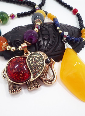 x487民族风原创小象长款毛衣链