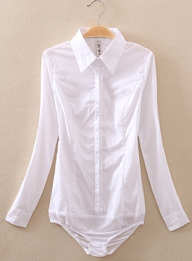 衬衫女长袖2025春夏新款韩版纯棉修身工作服连体白色衬衣连档上衣