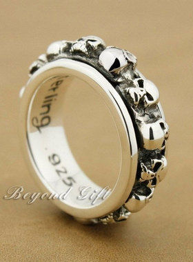 复古纯银骷髅头戒指