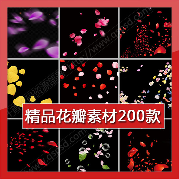 ps花瓣素材/真实飘落飘洒散落玫瑰花瓣psd设计素材送玫瑰花笔刷