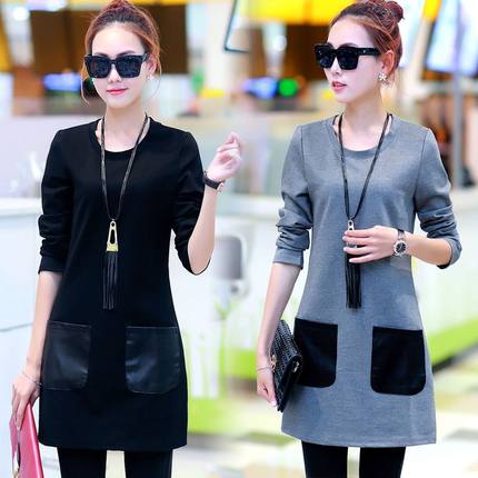 秋冬大码女装韩版中长款加绒加厚打底衫宽松显